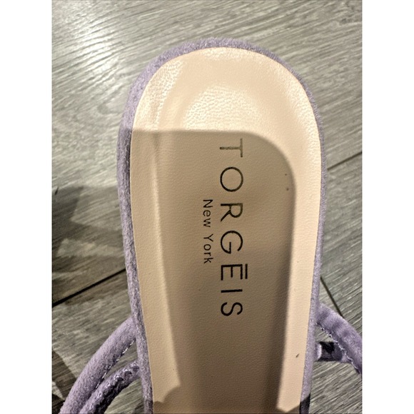 TORGEIS Medinilla‎ Faux Suede Strappy Sandals Heel Lavender Slip On Open Toe 7.5 - Picture 4 of 10